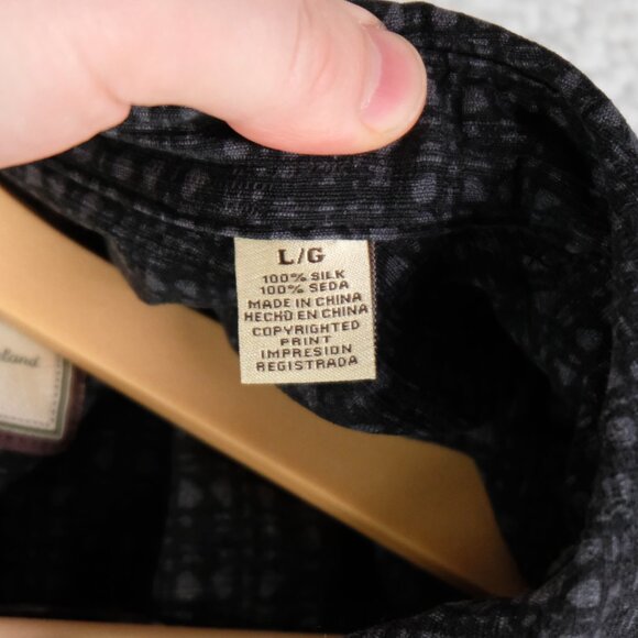 Jamaica Jaxx Shirt Mens Large Black Gray Silk Button Up Tropical Palm Trees - Picture 6 of 7